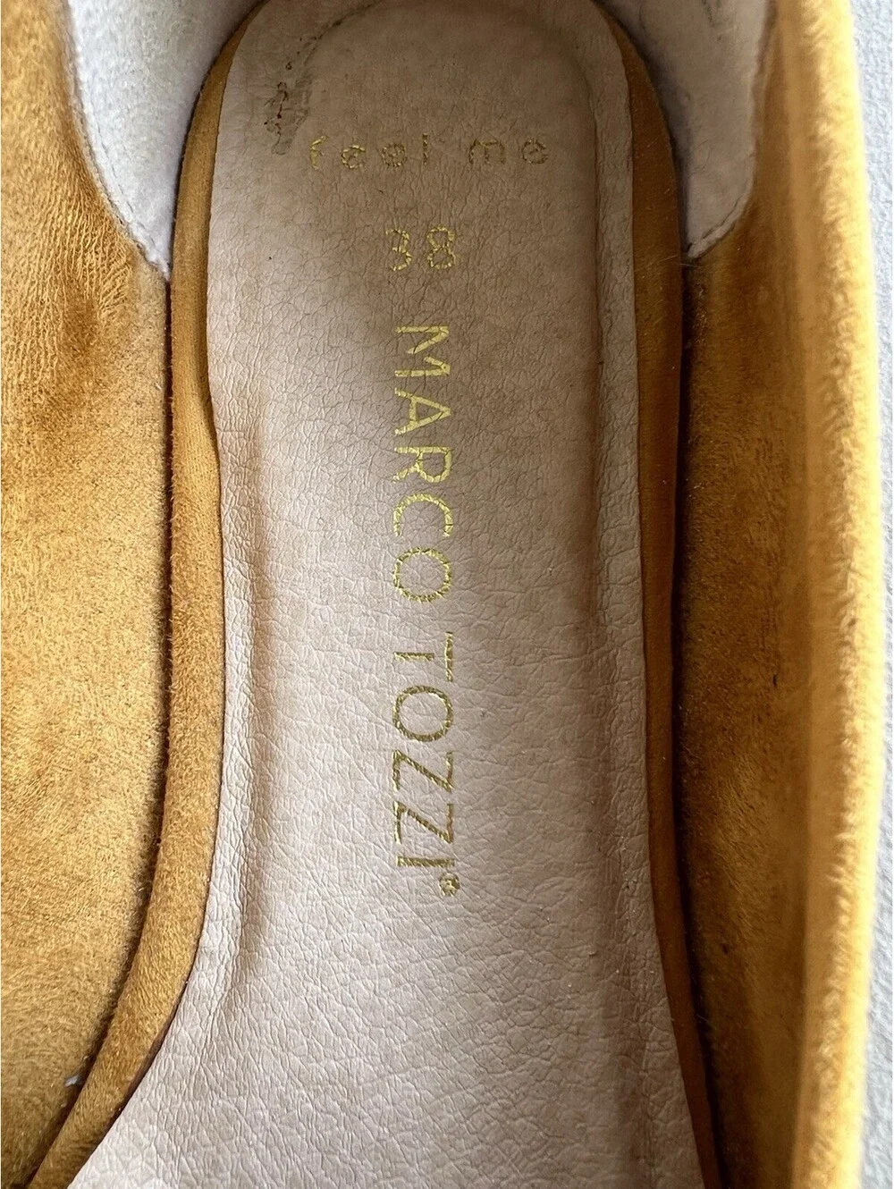 Marco Tozzi mustard yellow suede loafers chain buckle 38 Women’s 7.5